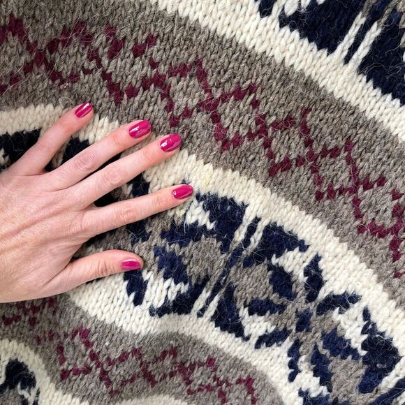 VTG Otavalo Ecuador Wool Sweater Geometric Chunky Knit Unisex M/L - Picture 3 of 8